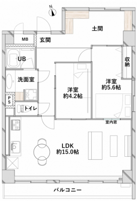 �Ԏ��}�i�̂P�}���V�����j�@��2LDK�A��L�ʐ�68.87�u�A�o���R�j�[�ʐ�6.6�u