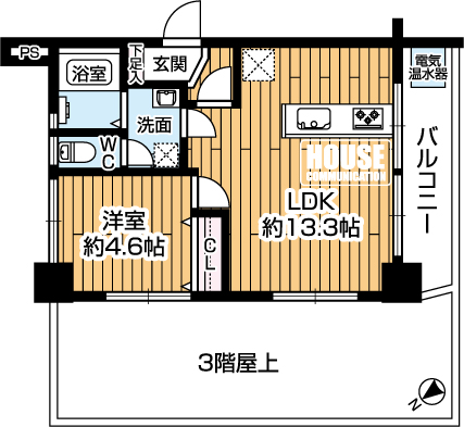 �Ԏ��}�i�̂P�}���V�����j�@��1LDK�A��L�ʐ�39.96��2�A�o���R�j�[�ʐ�6.70��2 