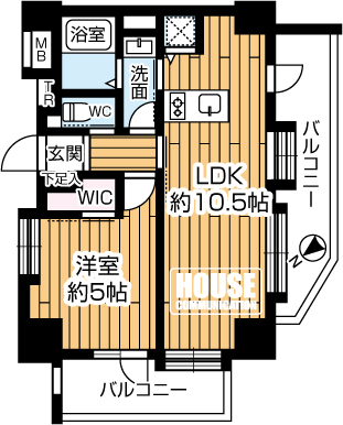 �@��1LDK�E��L�ʐ�44.09�u�E�o���R�j�[�ʐ�15.48�u