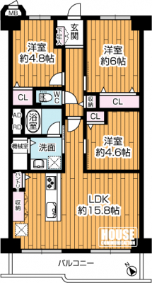 �Ԏ��}�i�̂P�}���V�����j�@��2�rLDK�E��L�ʐ�69.60�u�E�o���R�j�[�ʐ�8.65�u