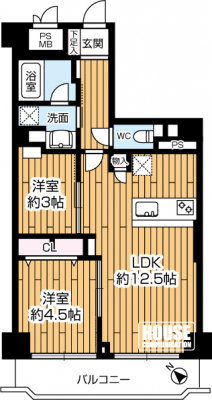 �Ԏ��}�i�̂P�}���V�����j�@��2LDK�A��L�ʐ�46.91�u�A�o���R�j�[�ʐ�6.04�u