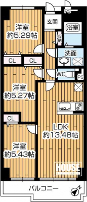 �Ԏ��}�i�̂P�}���V�����j�@��2LDK�A��L�ʐ�64.01�u�A�o���R�j�[�ʐ�7.32�u