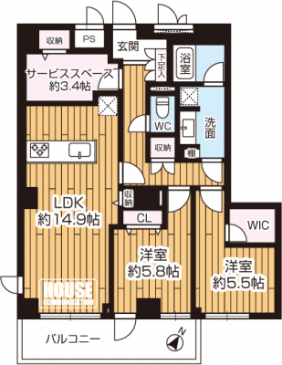 �Ԏ��}�i�̂P�}���V�����j�@��2SLDK�E��L�ʐ�74.99�u�E�o���R�j�[�ʐ�6.74�u