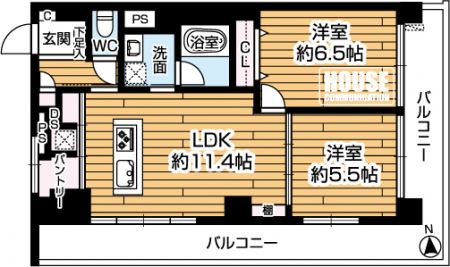 �Ԏ��}�i�̂P�}���V�����j�@��2LDK�A��L�ʐ�50.37�u�A�o���R�j�[�ʐ�19�u