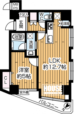 �Ԏ��}�i�̂P�}���V�����j�@��1LDK�A��L�ʐ�43.2�u�A�o���R�j�[�ʐρF5.59�u