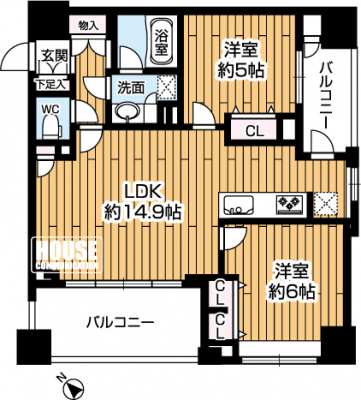 �Ԏ��}�i�̂P�}���V�����j�@��2LDK�E��L�ʐ�58.73�u�E�o���R�j�[�ʐ�13.40�u