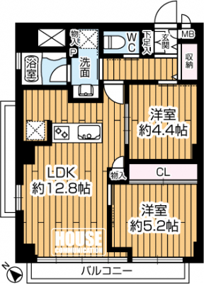 �Ԏ��}�i�̂P�}���V�����j�@��2LDK�E��L�ʐ�52.00�u�E�o���R�j�[�ʐ�9.00�u