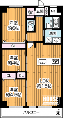 �Ԏ��}�i�̂P�}���V�����j�@��3LDK�E��L�ʐ�65.52�u�E�o���R�j�[�ʐ�8.19�u