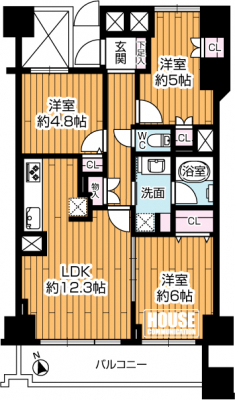 �Ԏ��}�i�̂P�}���V�����j�@��3LDK�A��L�ʐ�66.74�u�A�o���R�j�[�ʐρF7.79�u