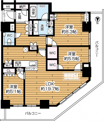 �@3LDK�A��L�ʐ�90.27�u�A�o���R�j�[�ʐ�23.07�u